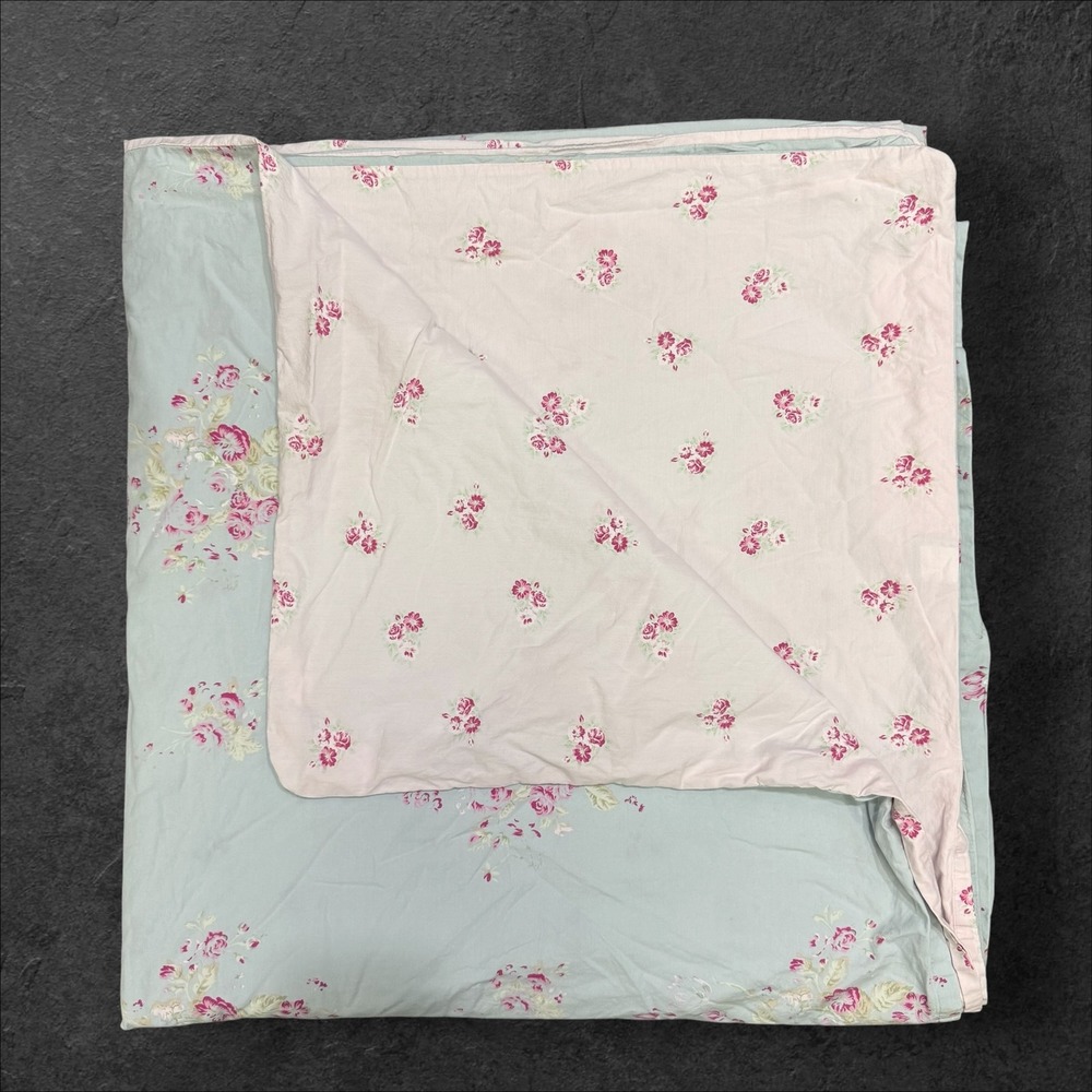 Rachel Ashwell Simply Shabby Chic King FADED PAPER ROSE Duvet Cover Pink Blue